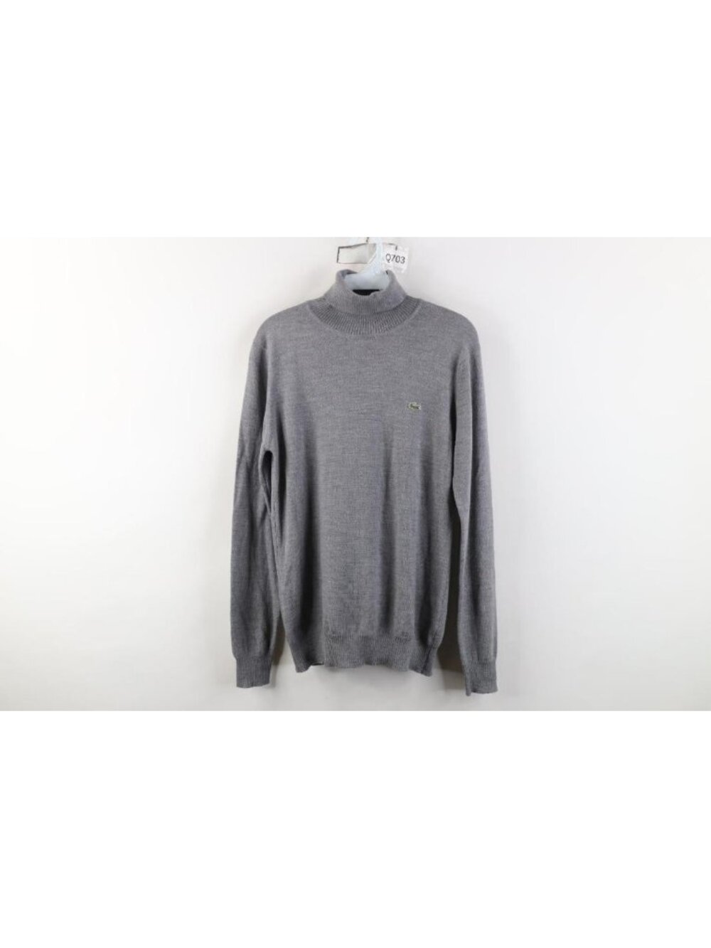 Vintage Lacoste Womens 42 Croc Logo Wool Knit Turtleneck Sweater Heather Gray